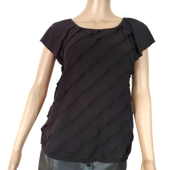 AB Studio | Diagonal Ruffle Flutter Sleeve Top - Picture 1 of 4